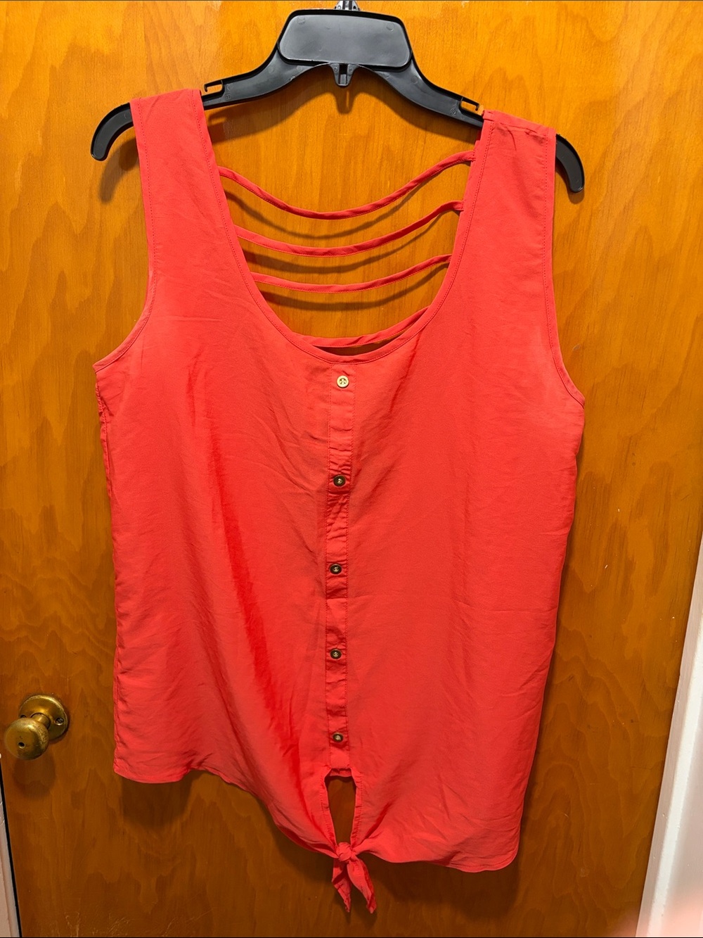 Apollo Sleeveless Coral Tie-Front Tank with Strappy Back